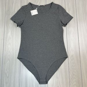NEW Mangopop Gray Short Sleeve Bodysuit Medium